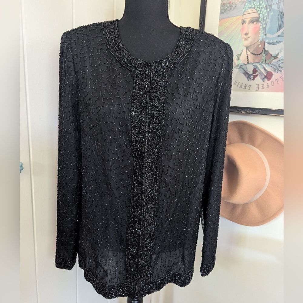 VTG Laurence Kazar Sequin Sparkle Jacket LG Dynasty Whimsigoth Glam Hilary Banks